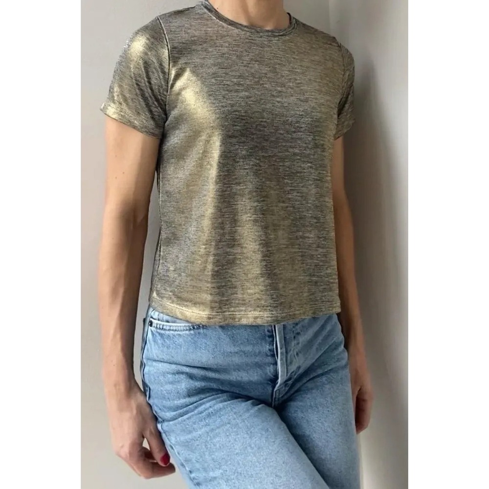 Porridge Shine Glam Tee Shirt Womens Medium Gold Metallic Anthropologie Y2K - Picture 2 of 16